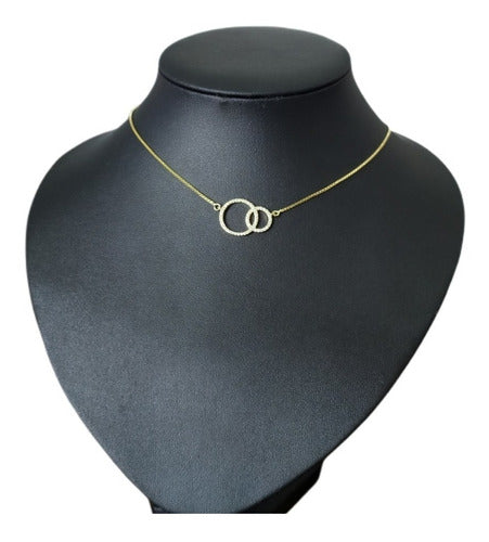 Colar Pedra Zirconia Círculo Duplo Aliança Folheado Ouro 18k