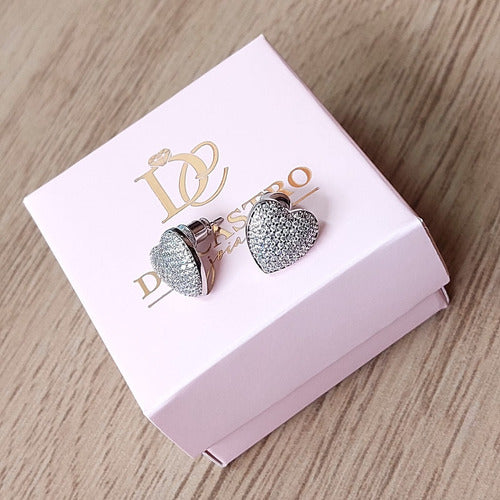 Brinco Noiva Festa Coração Pedra Zirconia  Folheado Ouro 18k