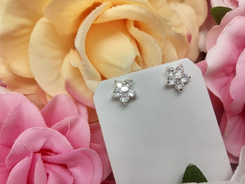 Brinco Flor Zirconia Pequeno Dourado Prata Rosa Verde F Ouro