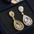 Brinco Noiva Pedra Zirconia Dourado Gota Debutante Grande