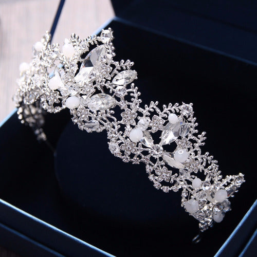 Coroa Tiara Arranjo Cabelo Noiva Strass Prata Prateada Luxo
