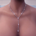 Colar Gravatinha Pedra Zirconia Prata Noiva Festa Gota Forma