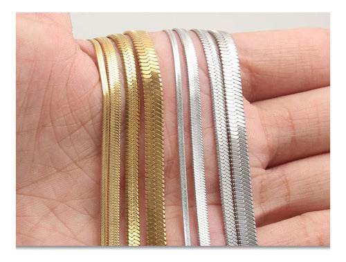 Colar Fita Laminado Pele De Cobra Prata Aço Inoxidável 4 Mm