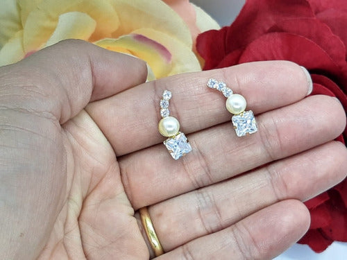 Brinco Ear Cuff Festa Noiva Pedra Zirconia E Perola Dourado