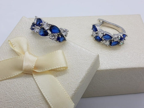 Brinco Pedra Zirconia Prata Madrinha Mãe D Noivos Verde Azul