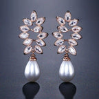 Brinco Pérola E Zirconia Noiva Dourado Gota Pendurado Luxo