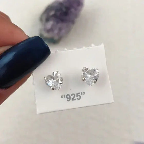 Brinco Pedra Zirconia Coração 6 Mm Prata 925