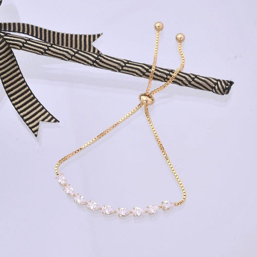 Pulseira Bracelete Dourada Com Zircônia Noiva Debutante Gota