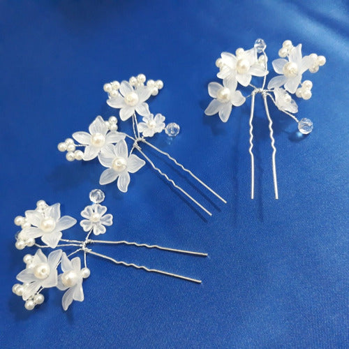 3 Arranjo Enfeite Cabelo Noiva Perola Dama Daminha Debutante