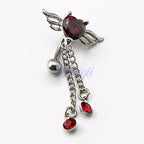 Piercing De Umbigo Invertido Zirconia Coração Prata Vermelho
