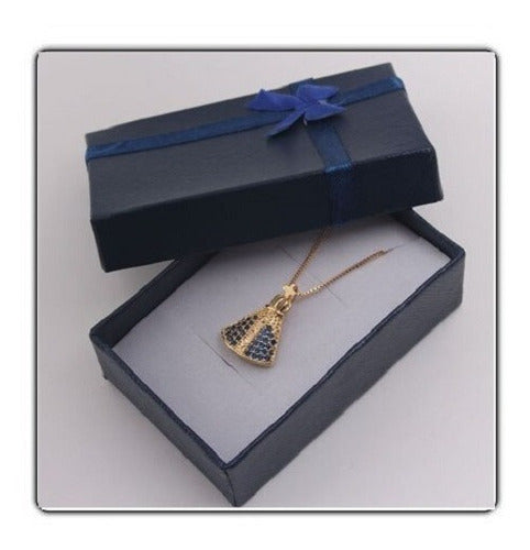 Colar Pingent Nossa Senhora Aparecida Zircônia Azul Folheado