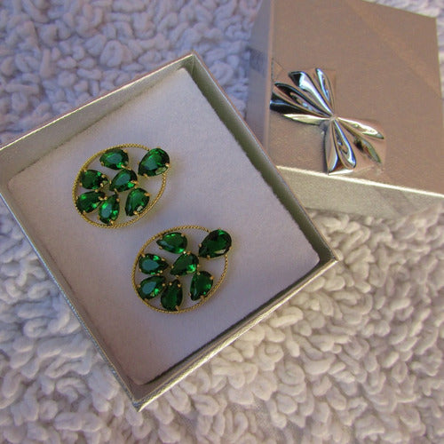 Brinco Dourado Noiva Pedra Zirconia Verde Azul Vermelhofesta