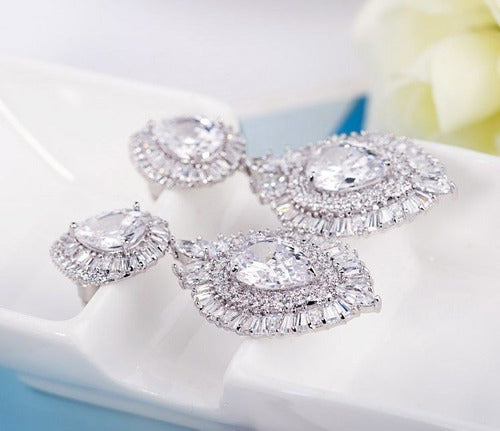 Brinco Noiva Pedra Zirconia Prata Debutante Pendurado Gota