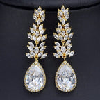 Brinco Noiva Zirconia Dourado Pendurado Festa Debutante Luxo