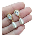 Brinco Noiva Zirconia E Pérola Dourado Delicado Luxo Barato