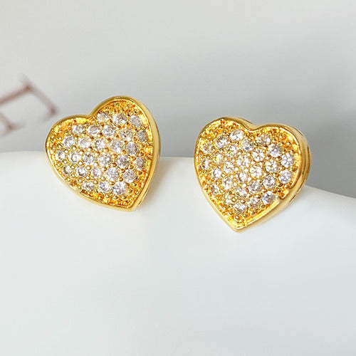 Brinco Pedra Zirconia Coração F Ouro Semi Joia Noiva Festa