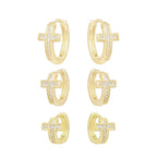 Brinco Trio Argola Cruz Pedra Zirconia Folheado Ouro Dourado