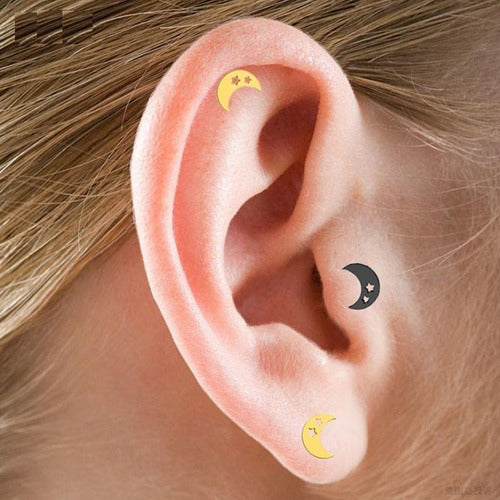 Piercing Tragus Labret Cartilagem Mini Lua Estrela 4 Mm Aço