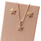 Conjunto Colar E Brinco Pedra Zirconia Estrela Banhado Ouro