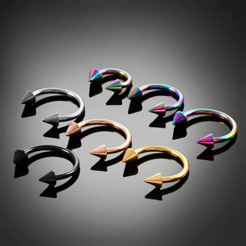 Piercing Septo Ferradura Titânio Spike Preto Prata