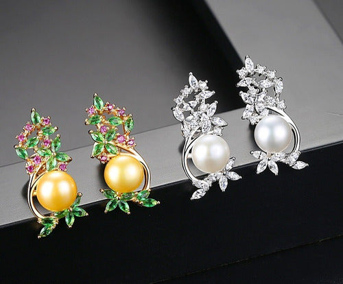 Brinco Zirconia E Pérola Prata Noiva Delicado Festa Luxo