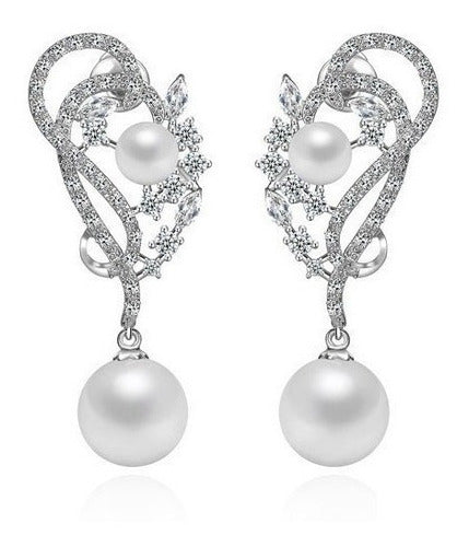 Brinco Pérola E Zirconia Noiva Delicado Prata Grande Luxo