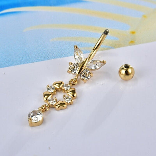 Piercing De Umbigo Pendurado Dourado Ou Prata Zirconia