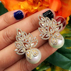 Brinco Noiva Zirconia Perola Pendurado Dourado Rosê Festa