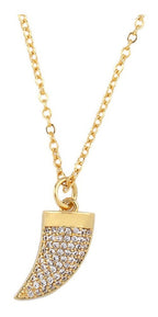 Colar Dente De Tigre Pedra Zirconia Dourado Chifre