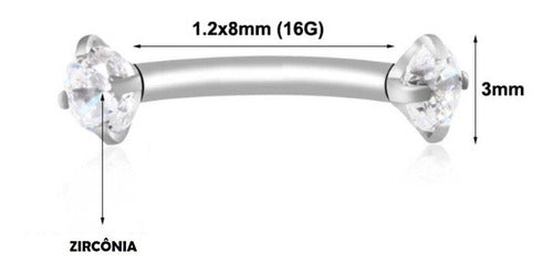 Piercing Sombracelha Banana Aço Cirúrgic Pedra Zircônia 3 Mm