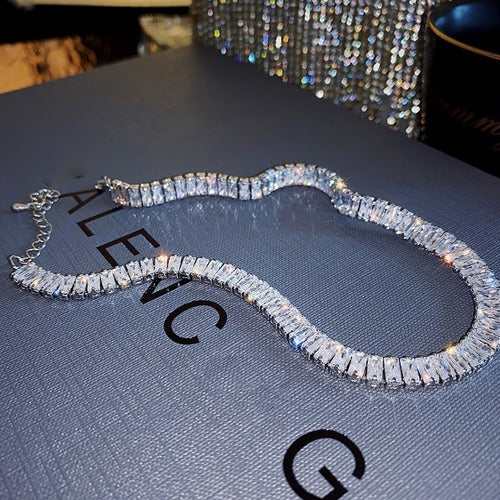 Colar Chocker Noiva Pedra Zirconia Prata Semi Joia Debutante