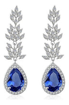 Brinco Zirconia Prata Azul Gota Pendurado Festa Debutante