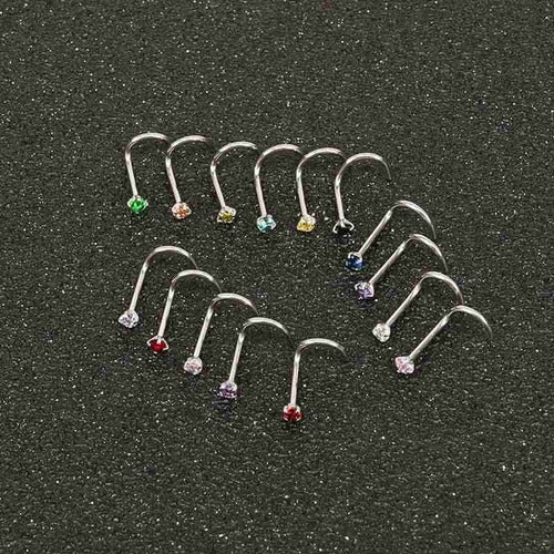 14 Piercing Nariz Nostril Aço Pedra Zirconia 2 Mm Atacado