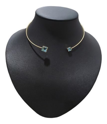 Colar Chocker Pedra Zirconia Quadrado Folheado 18k Rígido