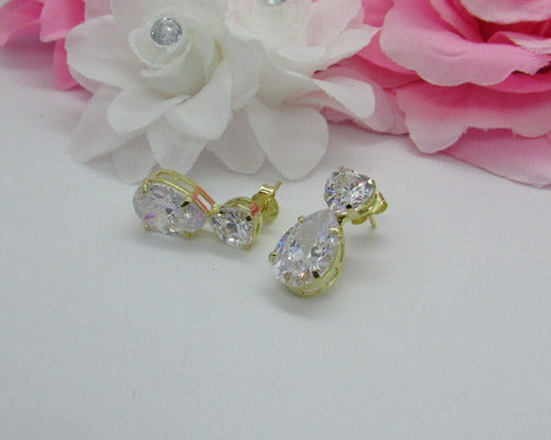 Brinco Noiva Pedra Zirconia Dourado Gota Debutante Pequeno