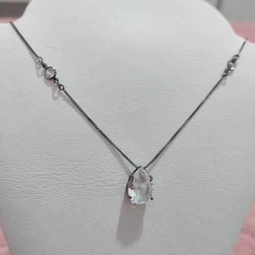Colar Gota Pedra Zirconia Grafite Negro Gravatinha