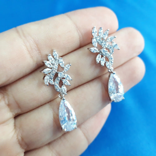 Brinco Noiva Pedra Zirconia Prata Gota Debutante 15 Anos