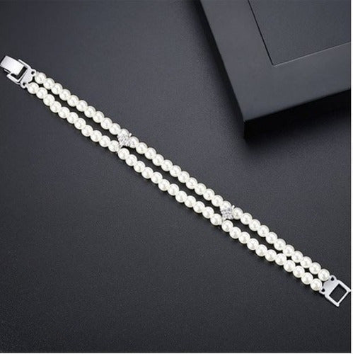 Pulseira Bracelete Prata Zircônia E Pérola Noiva Debutante