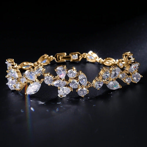 Pulseira Bracelete Dourada Com Zircônia Noiva Debutante