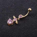 Piercing De Umbigo Dourado Zirconia Coração Pendurado Ouro