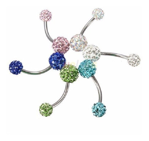 Piercing De Umbigo Prata Strass Branco Duplo Aço