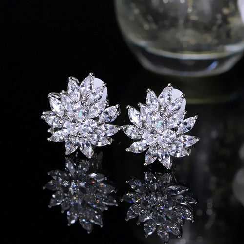 Brinco De Pressão Com Zirconia Noiva Casamento Prata Fixo