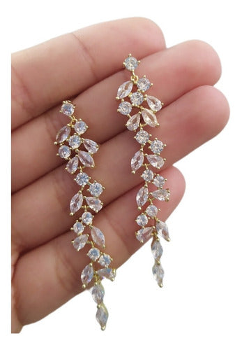 Brinco Noiva Dourado Zirconia Pendurado Debutante Festa Luxo