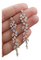 Brinco Noiva Dourado Zirconia Pendurado Debutante Festa Luxo