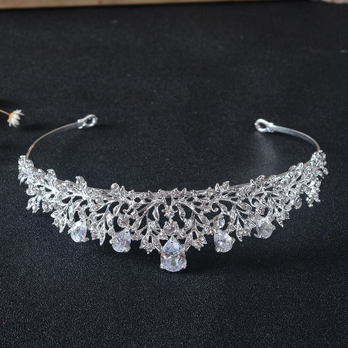 Coroa Tiara Noiva Strass E Zirconia Prata Debutante Luxo