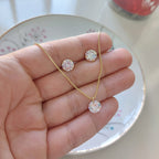Conjunto Colar E Brinco Pedra Zirconia Ponto De Luz Banhado