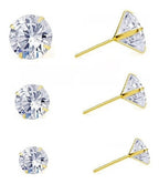 Trio De Brinco Pedra Zirconia Ponto De Luz 3 Pares 4 5 6 Mm