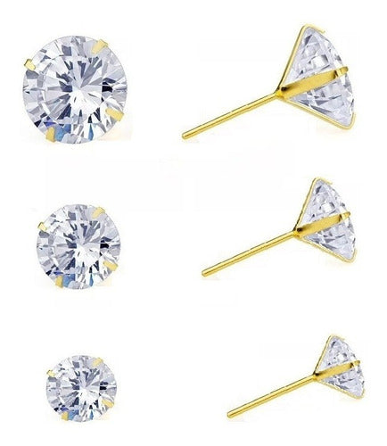 Trio De Brinco Pedra Zirconia Ponto De Luz 3 Pares 4 5 6 Mm