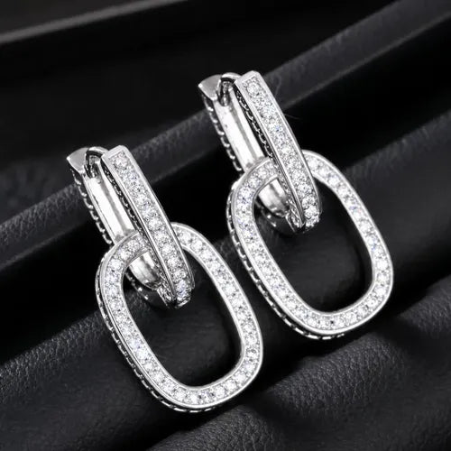 Brinco Argola Pedra Zirconia Retangular Rodio Prata Social Prateado