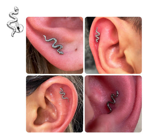 Piercing Tragus Cartilagem Cobra Aço Cirúrgico Helix Conch